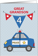 Great Grandson 4th Birthday Blue Police Car card