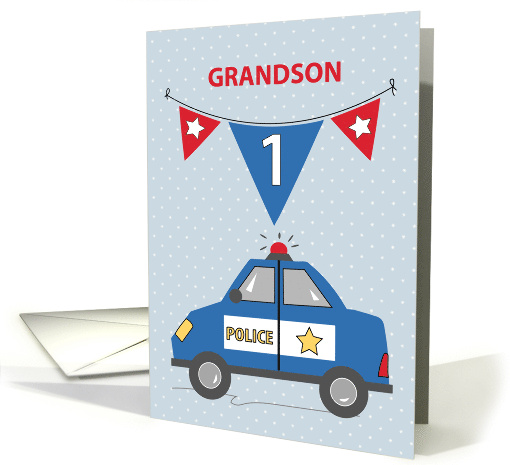 Grandson 1st Birthday Blue Police Car card (1681296)