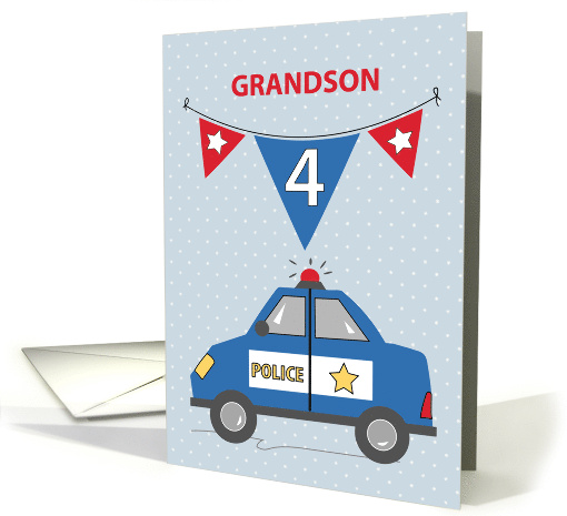 Grandson 4th Birthday Blue Police Car card (1681302)