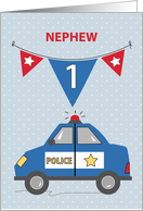 Nephew 1st Birthday Blue Police Car card