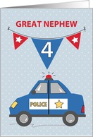 Great Nephew 4th Birthday Blue Police Car card