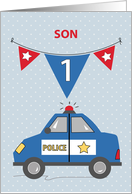 Son 1st Birthday Blue Police Car card