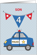 Son 4th Birthday Blue Police Car card