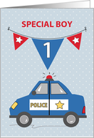 Special Boy 1st Birthday Blue Police Car card