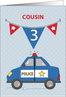 Cousin 3rd Birthday Blue Police Car card