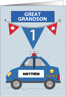Custom Name Great Grandson 1st Birthday Blue Police Car card