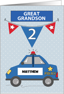 Custom Name Great Grandson 2nd Birthday Blue Police Car card
