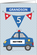 Custom Name Grandson 5th Birthday Blue Police Car card