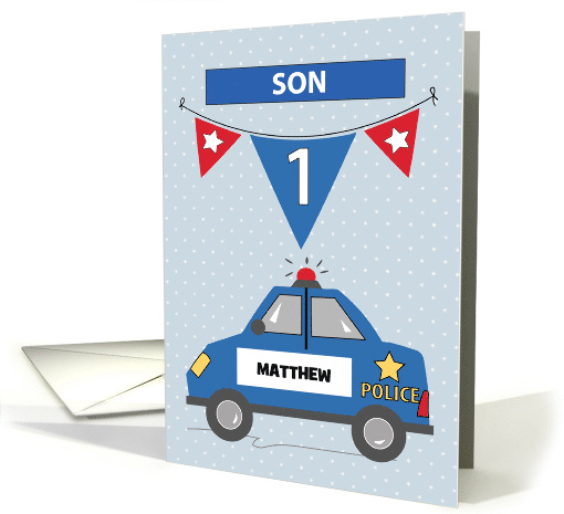 Custom Name Son 1st Birthday Blue Police Car card (1682752)
