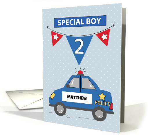 Custom Name Special Boy 2nd Birthday Blue Police Car card (1683148)