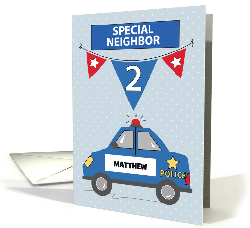 Custom Name Special Neighbor 2nd Birthday Blue Police Car card