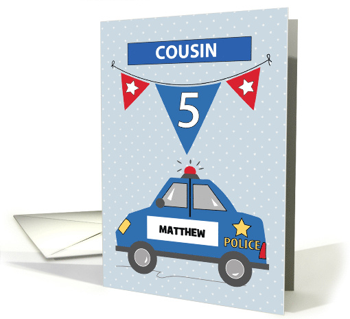 Custom Name Cousin 5th Birthday Blue Police Car card (1683262)