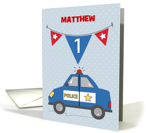 Custom Name 1st Birthday Blue Police Car card (1683264)