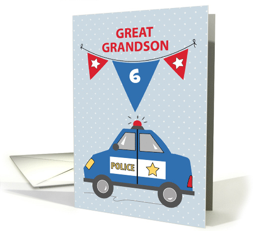 Custom Age Great Grandson 6th Birthday Blue Police Car card (1683276)