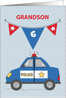 Custom Age Grandson 6th Birthday Blue Police Car card