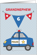 Custom Age Grandnephew 6th Birthday Blue Police Car card