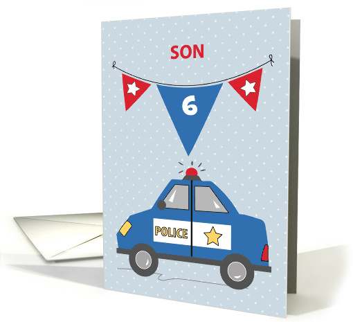 Custom Age Son 6th Birthday Blue Police Car card (1683288)