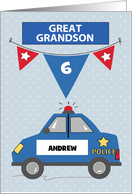 Custom Name and Age Great Grandson 6th Birthday Blue Police Car card