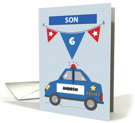 Custom Name and Age Son 6th Birthday Blue Police Car card (1683410)