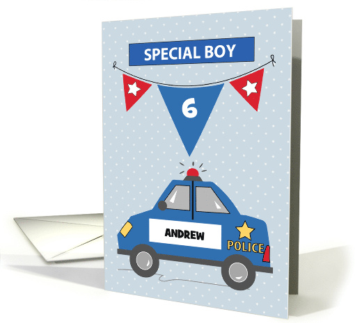 Custom Name and Age Special Boy 6th Birthday Blue Police Car card