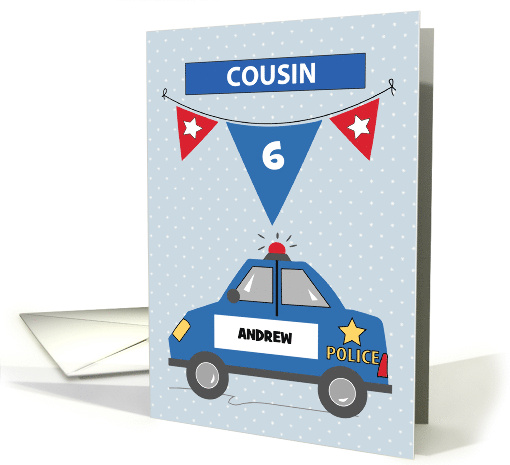 Custom Name and Age Cousin 6th Birthday Blue Police Car card (1683416)