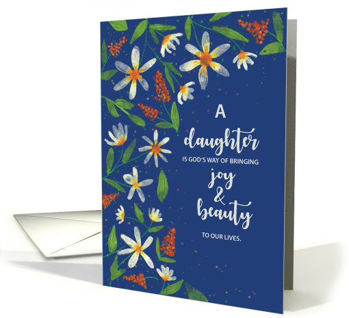 Daughter Religious Birthday Daisies and Wildflowers on Navy Blue card