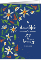 Daughter Religious Birthday Daisies and Wildflowers on Navy Blue card