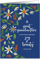 Great Grandmother Religious Birthday Daisies Wildflowers on Navy Blue card
