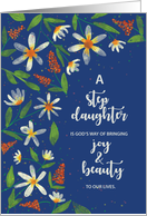 Step Daughter Religious Birthday Daisies and Wildflowers on Navy Blue card