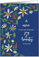 Niece Religious Birthday Daisies and Wildflowers on Navy Blue card