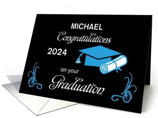 Custom Name Year 2024 Graduation Congratulations Blue Cap... (1685654)