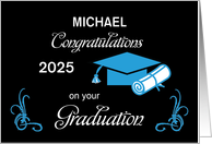 Custom Name Year 2025 Graduation Congratulations Blue Cap Diploma card