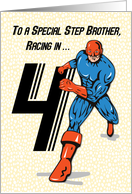 Special Step Brother 4th Birthday Superhero card