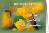 Custom Name RCIA Cross Crocus Congratulations card