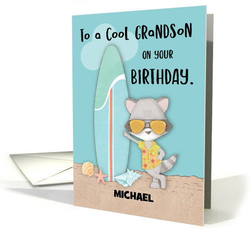 Custom Name Grandson Birthday Beach Funny Cool Raccoon in... (1688732)