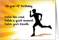 41st Birthday Man Running with Sunburst Background card