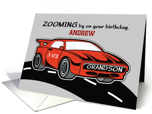 Grandson Birthday 3 and a Half Custom Name Red Sports Car card
