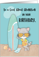 Great Grandson Birthday Beach Funny Cool Raccoon in Sunglasses card