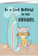 Nephew Birthday Beach Funny Cool Raccoon in Sunglasses card