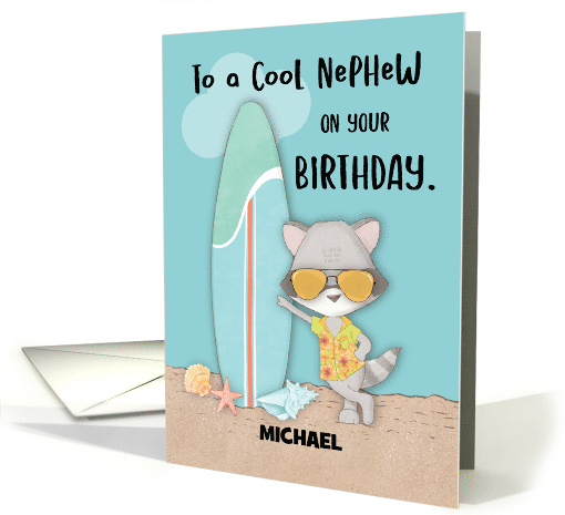 Custom Name Nephew Birthday Beach Funny Cool Raccoon in... (1690010)