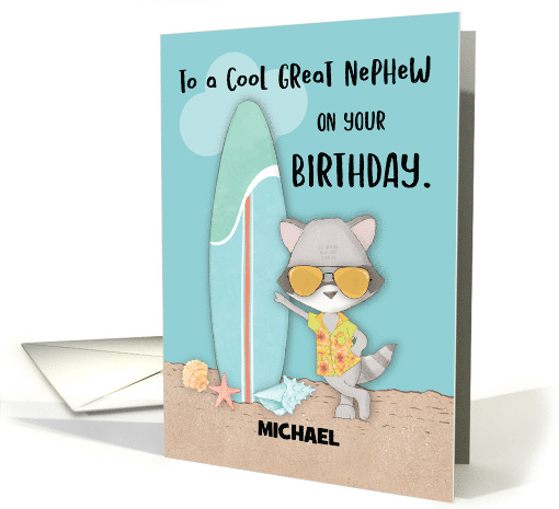 Custom Name Great Nephew Birthday Beach Cool Raccoon in... (1690014)
