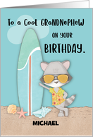 Custom Name Grandnephew Birthday Beach Funny Cool Raccoon Sunglasses card