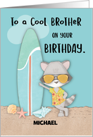 Custom Name Brother Birthday Beach Funny Cool Raccoon in Sunglasses card