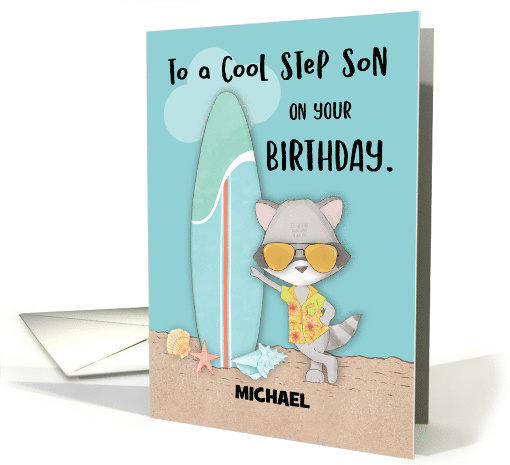 Custom Name Step Son Birthday Beach Funny Cool Raccoon in... (1690020)