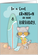 Age 8 Grandson Birthday Beach Funny Cool Raccoon in Sunglasses card