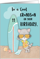 Age 11 Grandson Birthday Beach Funny Cool Raccoon in Sunglasses card