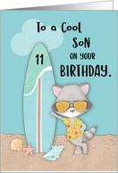 Age 11 Son Birthday Beach Funny Cool Raccoon in Sunglasses card