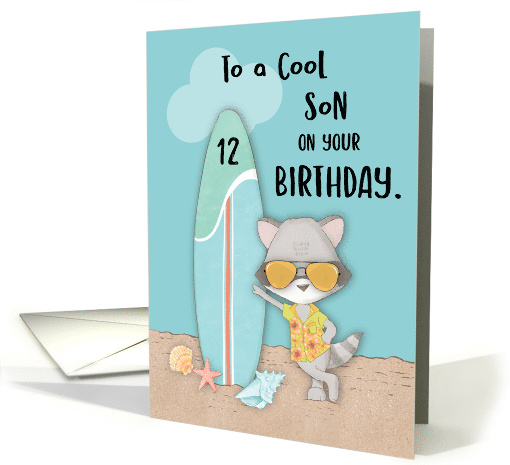 Age 12 Son Birthday Beach Funny Cool Raccoon in Sunglasses card