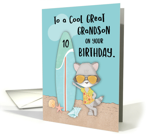 Age 10 Great Grandson Birthday Beach Funny Cool Raccoon... (1690962)