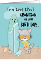 Age 12 Great Grandson Birthday Beach Funny Cool Raccoon in Sunglasses card